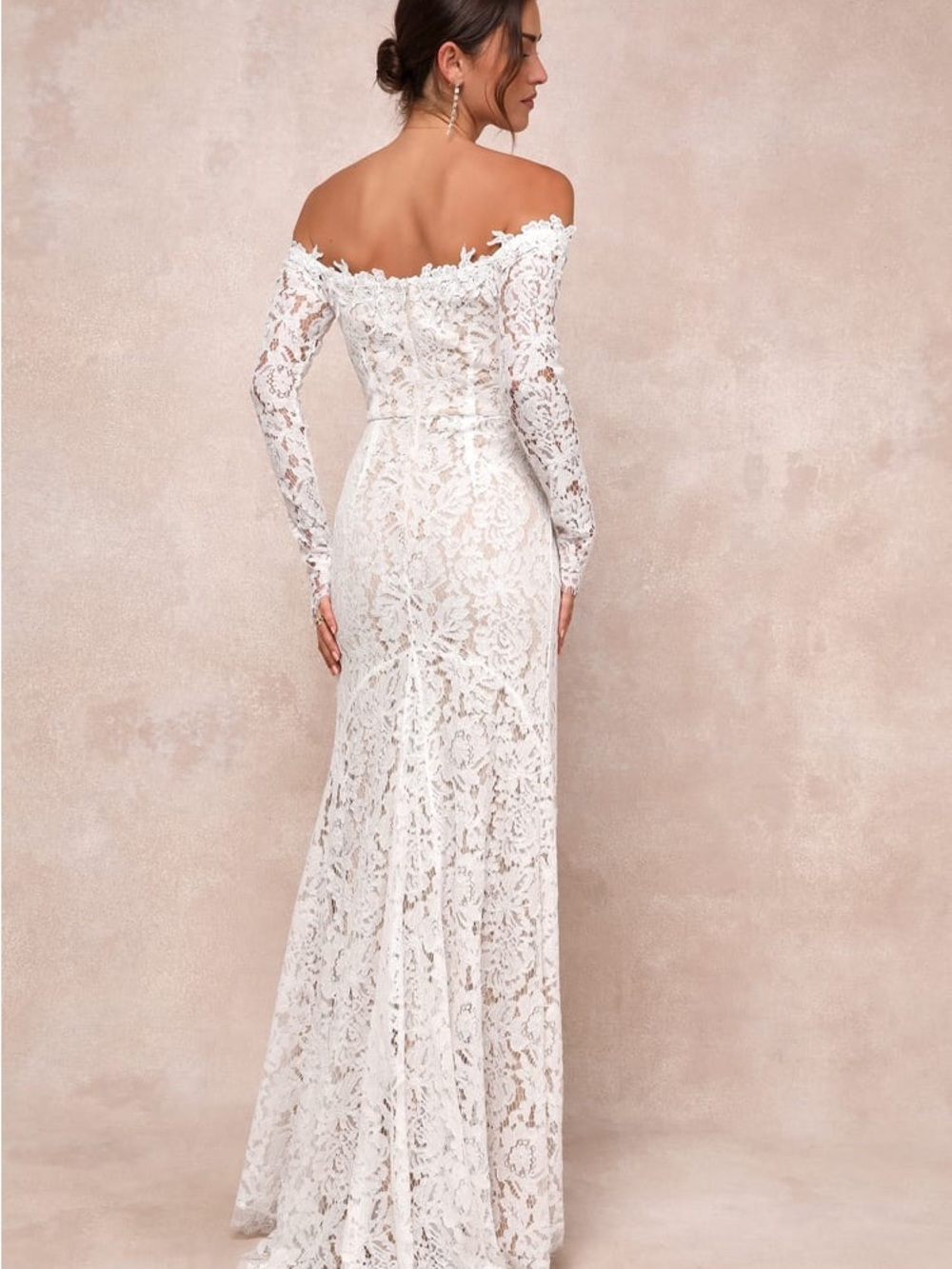 LIKE NEW Lulus Romance Dreamer White Lace Off-Shoulder Maxi Dress - Worn Once - Picture 4 of 10